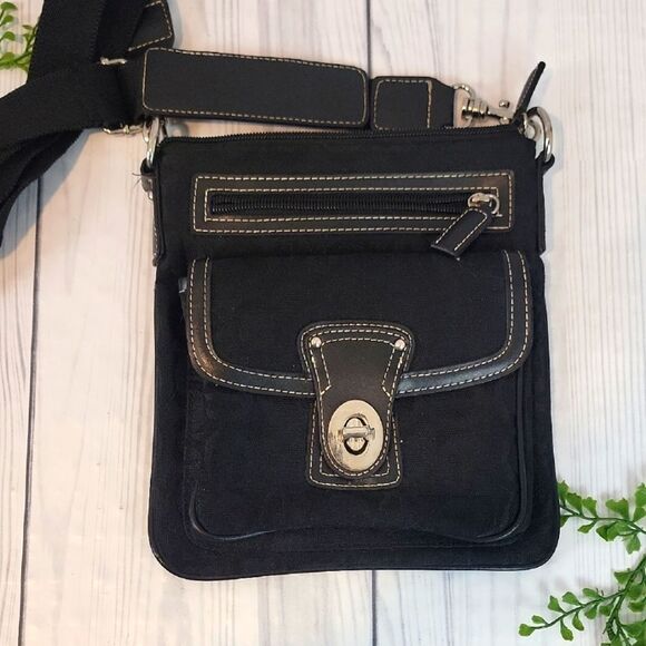 Unbranded Crossbody Bag black canvas and faux leather - Picture 1 of 7